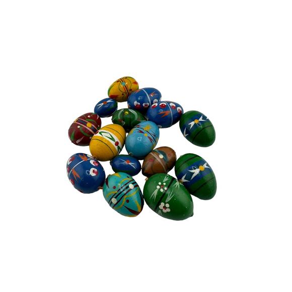 Assorted Wooden Hand Carved Hand Painted Easter Eggs Set of 15 - Picture 2 of 3